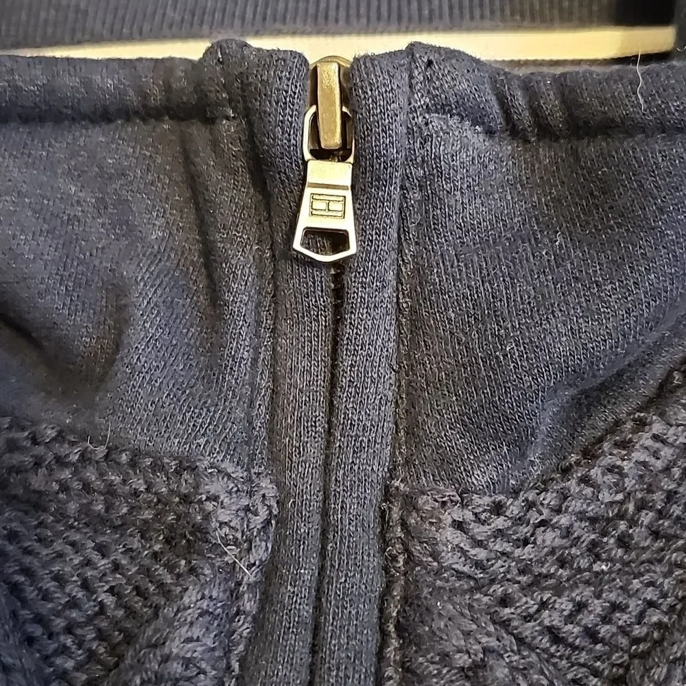 Tommy Hilfiger navy blue full zip front sweater, 60% cotton, size XL